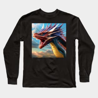 Blue and Red Spiny Dragon with Yellow Belly Long Sleeve T-Shirt
